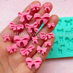 Flexible Mold Silicone Mold (Ribbon Mold 16pcs) Kawaii Gumpaste Fondant Cupcake Topper Chocolate Mold Resin Clay Jewelry Scrapbooking MD027