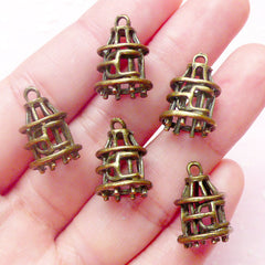 CLEARANCE 3D Bird Cage Charms (5pcs) (12mm x 17mm / Antique Bronze) Metal Finding Pendant Bracelet Earrings Zipper Pulls Bookmark Keychains CHM564