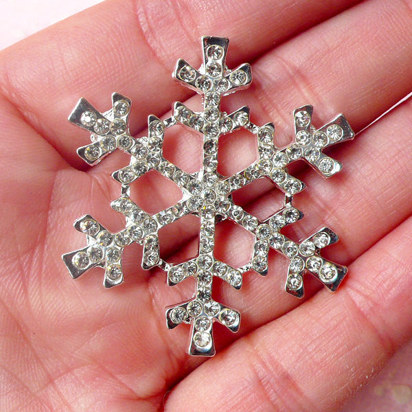 CLEARANCE Silver Snowflakes Cabochon / Rhinestones Snow Flake Metal Ca, MiniatureSweet, Kawaii Resin Crafts, Decoden Cabochons Supplies
