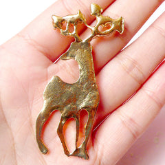 Reindeer Metal Cabochon (Gold w/ AB Clear Rhinestones / 28mm x 61mm) Animal Phone Case Deco Scrapbooking Christmas Decoration Decoden CAB328