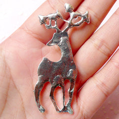 Reindeer Metal Cabochon (Silver w/ Clear Rhinestones / 28mm x 61mm) Animal Phone Case Deco Scrapbooking Christmas Decoration Decoden CAB330