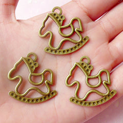 CLEARANCE Rocking Horse Charms (3pcs) (28mm x 30mm / Antique Bronze) Metal Pendant Kawaii Bracelet Earrings Zipper Pulls Bookmark Keychains CHM577