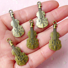 Violin Charms (5pcs) (30mm x 13mm / Antique Bronze / 2 Sided) Music Charms Pendant Bracelet Earrings Zipper Pulls Bookmark Keychains CHM591