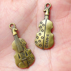 Violin Charms (5pcs) (30mm x 13mm / Antique Bronze / 2 Sided) Music Charms Pendant Bracelet Earrings Zipper Pulls Bookmark Keychains CHM591