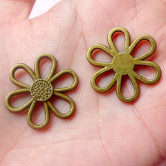Flower Connector Link (3pcs) (26mm / Antique Bronze) Flower Charms Metal Findings Pendant Floral Bracelet Link Earrings Scrapbooking CHM596