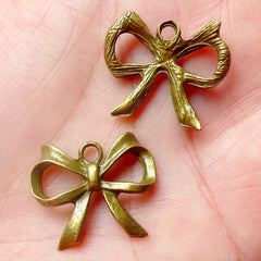 CLEARANCE Ribbon Charms (3pcs) (21mm x 18mm / Antique Bronze) Kawaii Pendant Bracelet Earrings Bookmark Zipper Pulls Keychains Metal Findings CHM587