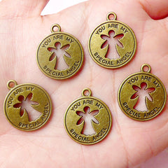 Angel Charm You Are My Special Angel (5pcs) (19mm x 22mm / Antique Bronze) Pendant Bracelet Earrings Zipper Pulls Bookmark Keychains CHM604