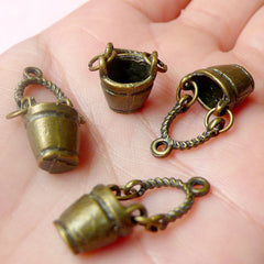 CLEARANCE 3D Bucket Charms Moveable (4pcs) (10mm x 24mm / Antique Bronze / 2 Sided) Miniature Dollhouse Pendant Bracelet Zipper Pulls Earrings CHM611