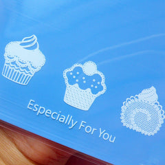 Kawaii Blue Gift Bags w/ Cupcake & Sweets Pattern (20 pcs) Self Adhesive Resealable Clear Plastic Gift Wrapping Bags (10.3cm x 10cm) GB082