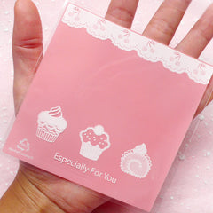 DEFECT Kawaii Pink Gift Bags w/ Cupcake & Sweets Pattern (20 pcs) Self Adhesive Resealable Clear Plastic Gift Wrapping Bags (10.1cm x 10.1cm) GB081