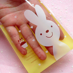 Kawaii Rabbit Bunny Gift Bags (20 pcs / Yellow) Self Adhesive Resealable Clear Plastic Bags Gift Wrapping Packaging (9.9cm x 11cm) GB092