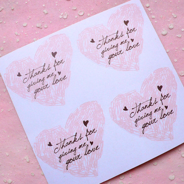 Love Valentines Stickers (Heart) (2 Sets / 8pcs) Thank You Seal Sticker Wedding Gift Scrapbooking Packaging Gift Wrap Diary Collage S146