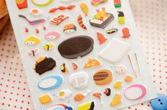CLEARANCE Kawaii Puffy Sticker Set (1 Sheet / Lunch Box) by Yoofun - Japanese Sushi Chinese Dim Sum Scrapbooking Gift Wrap Diary Deco Collage S169