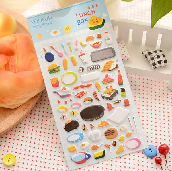 CLEARANCE Kawaii Puffy Sticker Set (1 Sheet / Lunch Box) by Yoofun