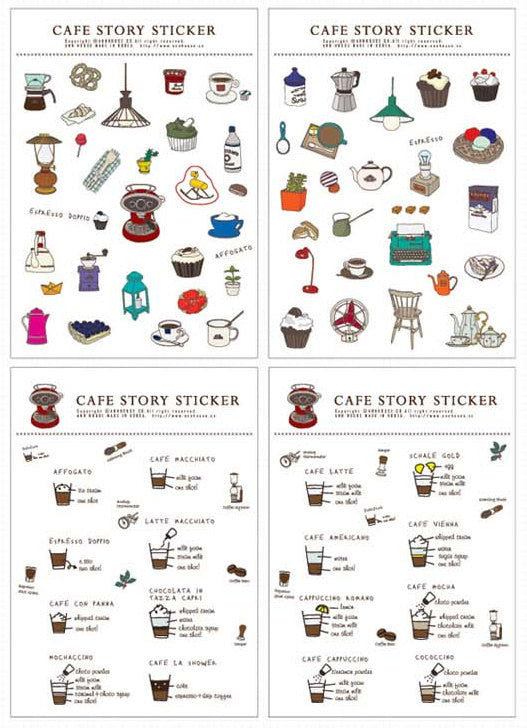 CLEARANCE Cafe Story Sticker (4 Sheets / Translucent) Ann House Kawaii Sweets Scrapbooking Gift Wrap Diary Deco Collage Party Decoration Coffee S172