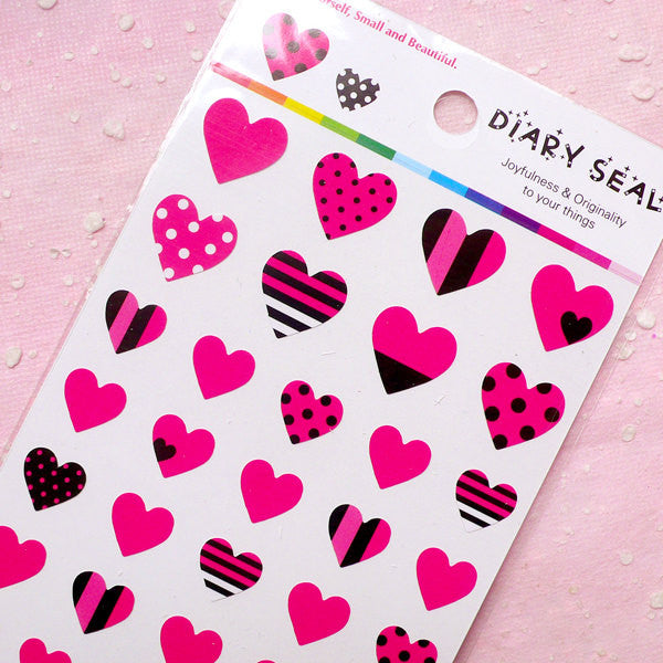 Heart Seal Sticker (1 Sheet) Love Valentines Scrapbooking Party Decor, MiniatureSweet, Kawaii Resin Crafts, Decoden Cabochons Supplies
