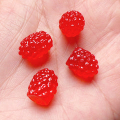 Fake Food Cabochon / 3D Raspberry Cabochons / Mini Berry Cabochon (4pcs / 10mm x 12mm / Red) Kawaii Fruit Decoden Faux Sweets Deco FCAB208