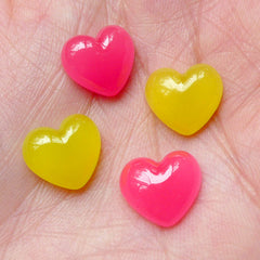 Puffy Heart Jelly Candy Cabochons (4pcs / 12mm x 11mm / Pink & Yellow) Kawaii Phone Case Japanese Decoden Cute Stud Earrings Making FCAB212