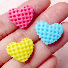 Heart Waffle Cabochon / Kawaii Decoden Pieces (3pcs / 19mm x 15mm / Pastel Color Mix) Miniature Biscuit Dollhouse Cookie Sweets Deco FCAB207