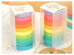 Mini Rainbow Washi Tape Colorful Masking Tape Set (10 Candy Colors) Kawaii Deco Tape Scrapbooking Card Making Gift Wedding Home Decor WR11