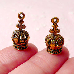 3D Crown Charms (8pcs) (9mm x 17mm / Antique Gold) Metal Finding Pendant Bracelet Earrings Zipper Pulls Bookmarks Key Chains CHM622