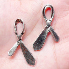 Tie Charms Clothes Charm Fashion Charm (4pcs) (20mm x 38mm / Tibetan Silver) Bracelet Earrings Zipper Pulls Keychain Bookmark Pendant CHM628