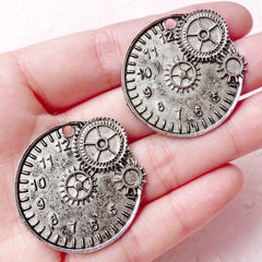 Steampunk Charms Clock Gear Charm (2pcs) (33mm x 32mm / Tibetan Silver) Pendant Bracelet Earrings Zipper Pulls Keychains Bookmark CHM629