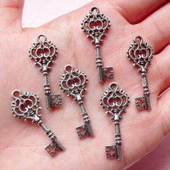 CLEARANCE Key Charms (6pcs) (12mm x 31mm / Tibetan Silver / 2 Sided) Metal Finding Pendant Bracelet Earrings Zipper Pulls Bookmarks Key Chains CHM620