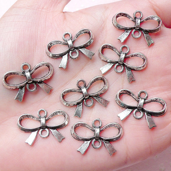 CLEARANCE Ribbon Charms / Connectors (8pcs) (22mm x 15mm / Tibetan Silver) Metal Findings Pendant Bracelet Earrings Zipper Pulls Keychains CHM627