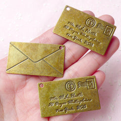 CLEARANCE Envelope Charms Letter Charms (3 pcs) (40mm x 23mm / Antique Brozne / 2 Sided) Findings Pendant Bracelet Earrings Bookmark Keychains CHM646