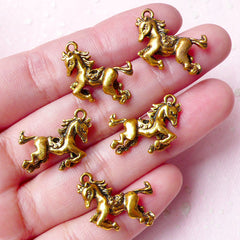 CLEARANCE Horse Charms (5pcs) (16mm x 19mm / Antique Gold / 2 Sided) Animal Charms Pendant Bracelet Earrings Zipper Pulls Bookmark Keychains CHM658