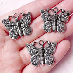 Butterfly Charms (3pcs) (26mm x 22mm / Tibetan Silver) Insect Charms Metal Findings Pendant Bracelet Earrings Zipper Pulls Keychain CHM636