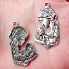 Mother and Child Charms (3pcs) (20mm x 37mm / Tibetan Silver) Baby Charms Pendant Bracelet Earrings Zipper Pulls Bookmark Keychains CHM641