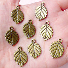 Leaf Charms (8pcs) (13mm x 19mm / Antique Bronze / 2 Sided) Metal Findings Pendant Bracelet Earrings Zipper Pulls Bookmarks Keychains CHM652