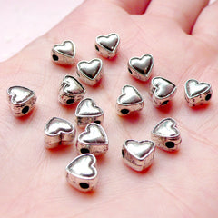 CLEARANCE Heart Beads (15pcs) (6mm x 6mm / Tibetan Silver / 2 Sided) Valentines Love Beads Finding Pendant Bracelet Earrings Bookmark Keychains CHM665