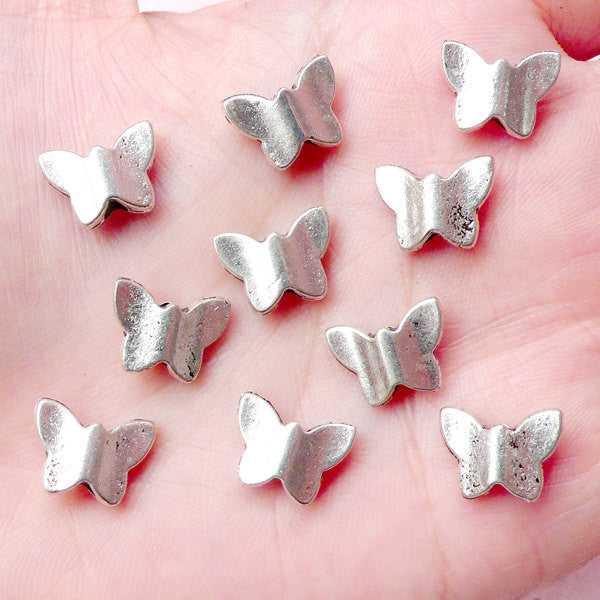 Butterfly Beads (10pcs) (12mm x 9mm / Tibetan Silver) Metal Insect Bea, MiniatureSweet, Kawaii Resin Crafts, Decoden Cabochons Supplies