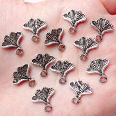 Ginkgo Leaf Charms (12pcs) (13mm x 13mm / Tibetan Silver / 2 Sided) Pendant Bracelet Earrings Zipper Pulls Bookmarks Key Chains CHM676
