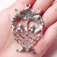 Big Owl Charms (1pc) (36mm x 57mm / Tibetan Silver) Animal Bird Charms Findings Pendant Bracelet Earrings Zipper Pulls Keychain CHM699