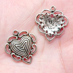 Heart Charms (6pcs) (21mm x 22mm / Tibetan Silver) Love Metal Findings Pendant Bracelet Earrings Bookmark Zipper Pulls Keychains CHM702