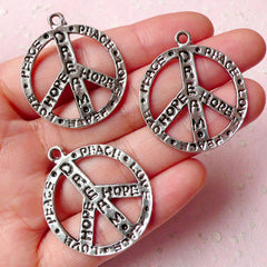 Peace Sign Charms (3pcs) (28mm x 34mm / Tibetan Silver) Dream Hope Charms Pendant Bracelet Earrings Zipper Pulls Keychain Bookmark CHM726