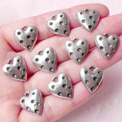 Strawberry Heart Charms (10pcs) (14mm x 15mm / Tibetan Silver) Findings Pendant Bracelet Earrings Zipper Pulls Bookmarks Keychains CHM705