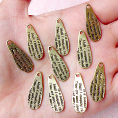 Teardrop Tag Charms (10pcs) (9mm x 24mm / Antique Gold) Metal Findings Pendant Bracelet Earrings Zipper Pulls Keychains Bookmark CHM743