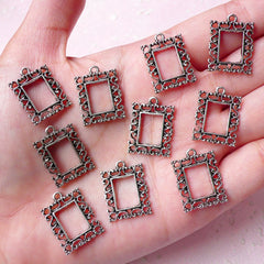 Rectangular Frame Charms (10pcs) (15mm x 20mm / Tibetan Silver) Hollow Metal Charms Bookmark Pendant Bracelet Earrings Zipper Pulls CHM751