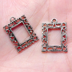 Rectangular Frame Charms (10pcs) (15mm x 20mm / Tibetan Silver) Hollow Metal Charms Bookmark Pendant Bracelet Earrings Zipper Pulls CHM751