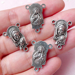 Virgin Mary and Jesus Charms / Connectors (4pcs) (15mm x 21mm / Tibetan Silver / 2 Sided) Pendant Bracelet Earrings Zipper Pulls CHM744