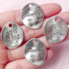 CLEARANCE Roman Clock Charms (4pcs) (22mm x 25mm / Tibetan Silver / 2 Sided) Metal Findings Pendant Bracelet Earrings Zipper Pulls Keychains CHM748
