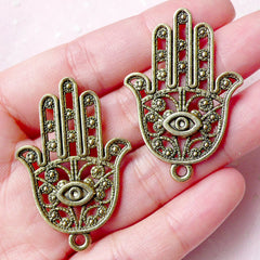 CLEARANCE Hamsa Hand Charms (2pcs) (28mm x 42mm / Antique Gold) Khamsa Palm Charms Pendant Bracelet Earrings Bookmark Keychains Zipper Pulls CHM770