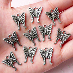 Butterfly Charms (10pcs) (15mm x 17mm / Tibetan Silver) Metal Insect Charms Bookmark Pendant Bracelet Earrings Zipper Pulls Keychain CHM763