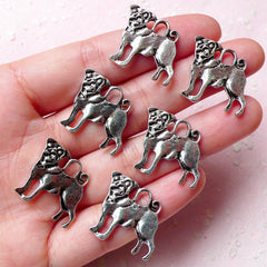 Pug Charms Dog Charms (6pcs) (20mm x 2-mm / Tibetan Silver / 2 Sided) Pet Pendant Bracelet Earrings Zipper Pull Bookmark Keychain CHM771