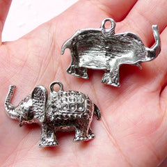 Elephant Charms (2pcs) (34mm x 23mm / Tibetan Silver) Animal Charm Metal Findings Pendant Bracelet Earrings Zipper Pulls Keychain CHM773